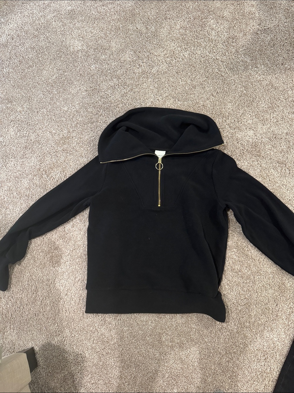 Varley Black Hoodie with Gold Ring-Zip